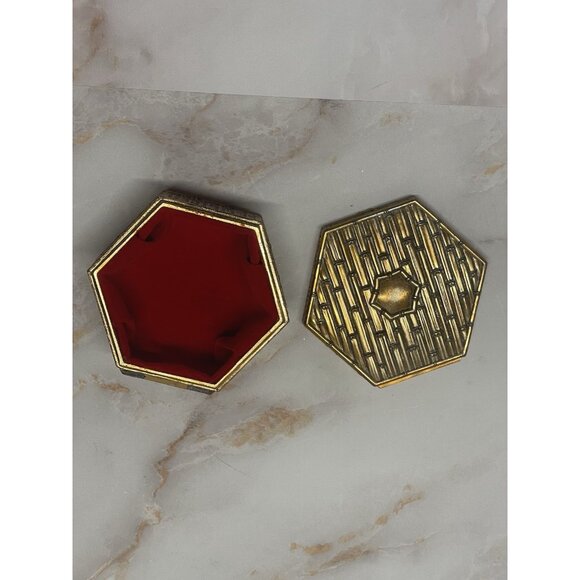 VTG Schmid Bros Japan Octagon Metal Trinket Box Red Velvet Lined Gold Tone - Picture 7 of 7